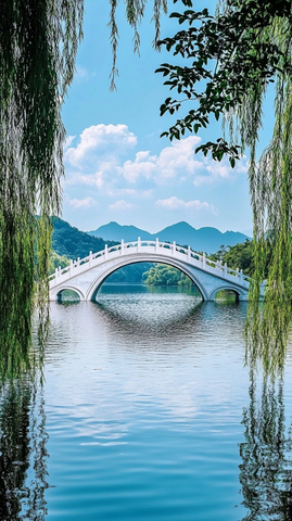 水上拱桥风景图