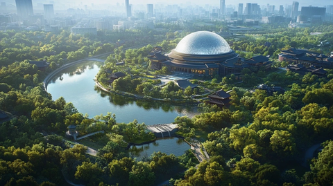 现代化都市中的独特圆形建筑景观