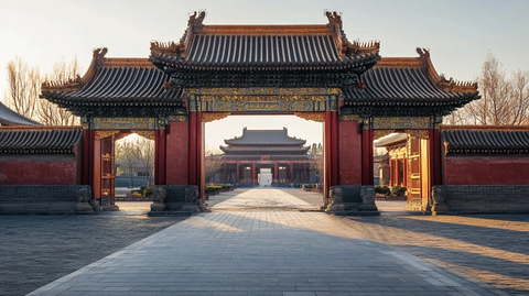 古建筑大门及内部景观全景展示