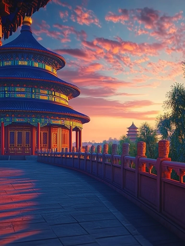 天坛建筑群在霞光下的美丽景象