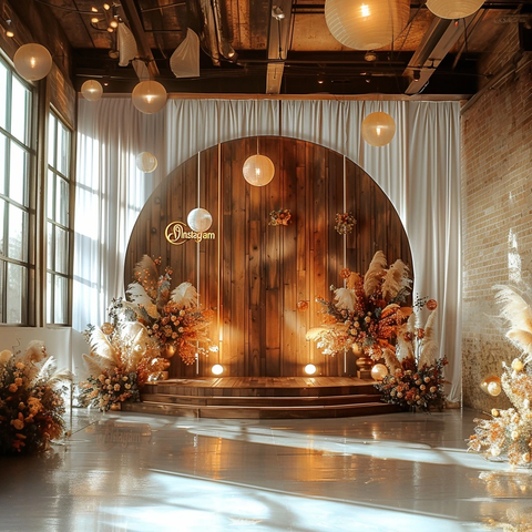 圆形木墙LED球花艺舞台