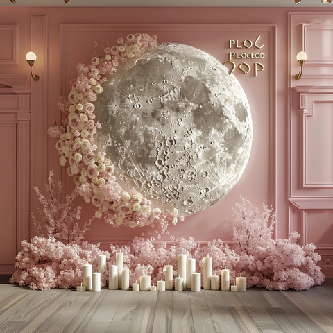 粉色月亮婚礼背景墙