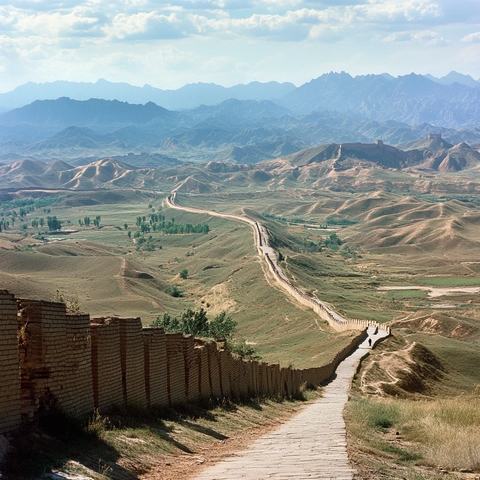 蜿蜒于山间的长城远景