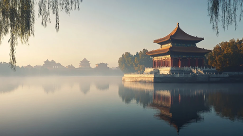 湖光中映出古建筑的美丽倒影