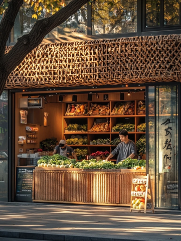 街边菜店两位店员忙碌的场景