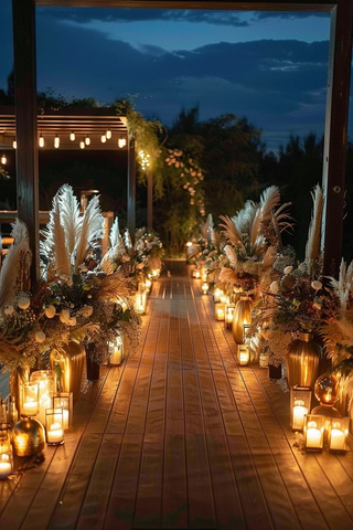 夜晚婚礼装饰与DJ台