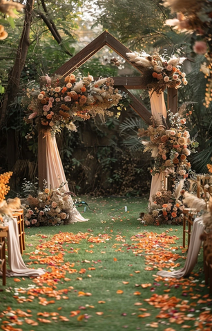 几何木拱门与干花装饰