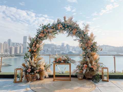屋顶婚礼布置与城市景观