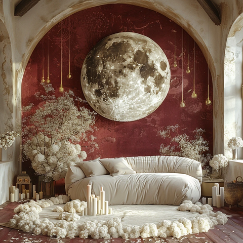 月亮背景与白花装饰