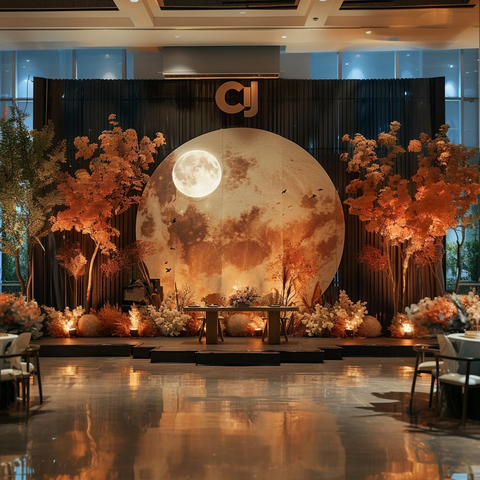 圆月餐桌舞台背景