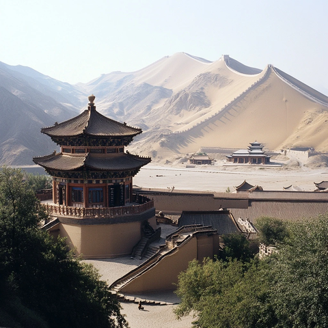 沙漠中的古建筑楼阁风景
