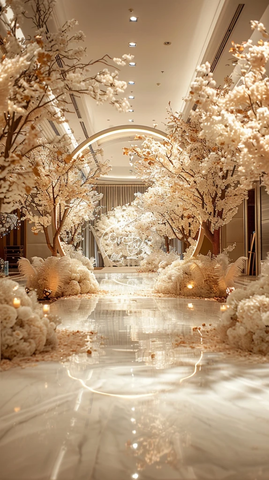 白色花朵羽毛装饰酒店大厅