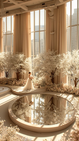 白色花环圆形婚礼舞台