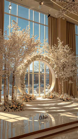 白色花环圆形婚礼舞台