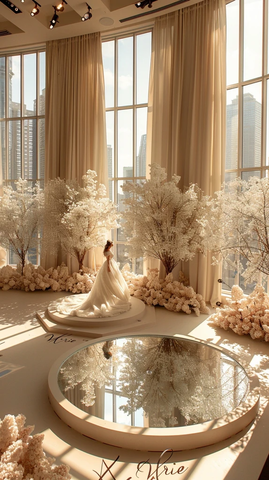 白色花环圆形婚礼舞台