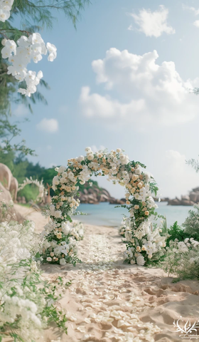 白色婚礼拱门海滩装饰