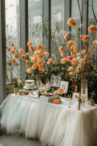 婚礼桌与玻璃墙