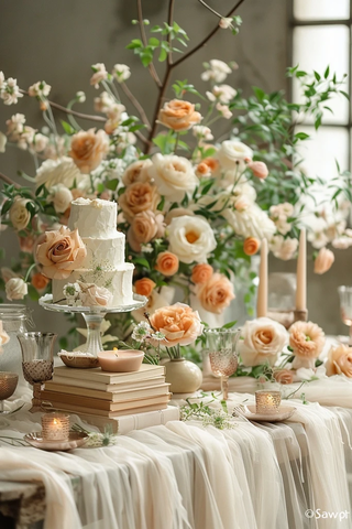 婚礼桌布置与书籍装饰