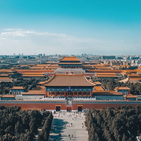 俯瞰视角下的宏伟故宫全景