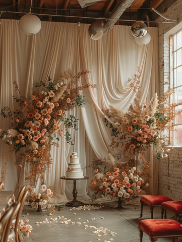 婚礼背景与蛋糕展示