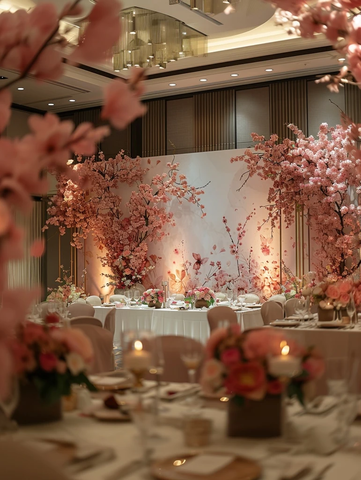 婚礼舞台背景与桌椅布置