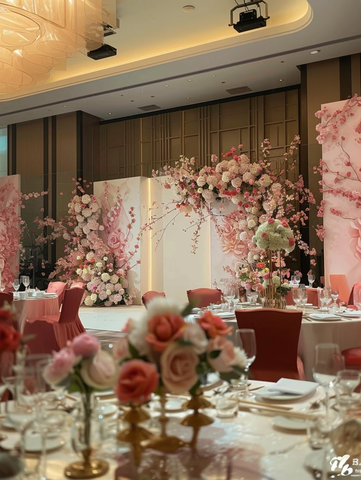 婚礼舞台背景与桌椅布置