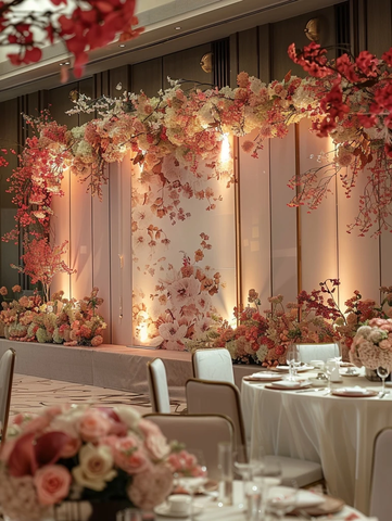 婚礼舞台背景与桌椅布置