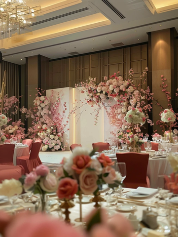 婚礼舞台背景与桌椅布置