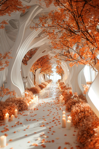 婚礼大厅秋树花毯