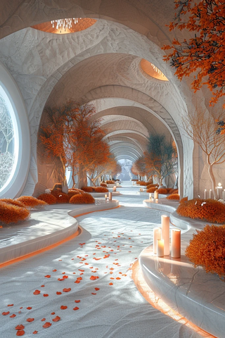 婚礼大厅秋树花毯