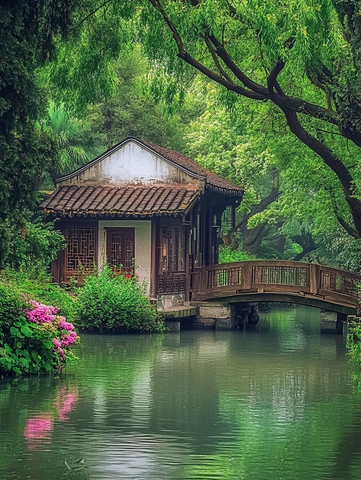 水边古亭桥景观江南水乡韵味十足