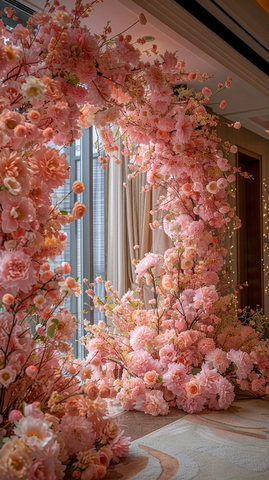 粉色花卉艺术装置