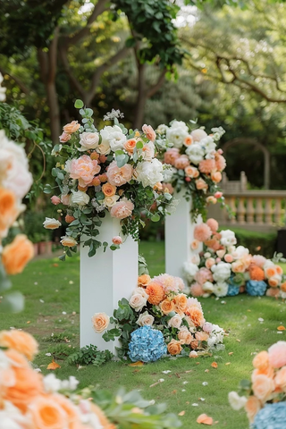 白色基座婚礼花艺