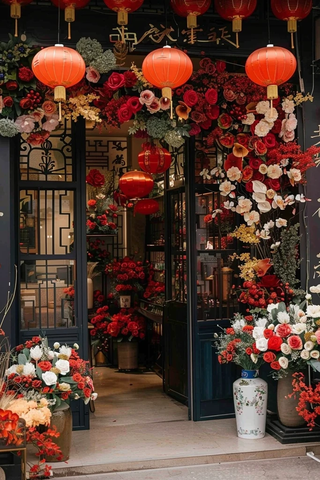 花店入口春节装饰