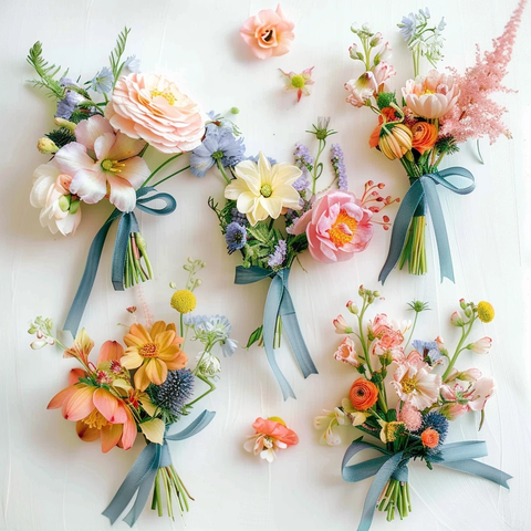 蓝色丝带婚礼胸花设计