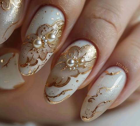 云纹珍珠美甲设计