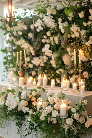 白色婚礼桌与玫瑰装饰