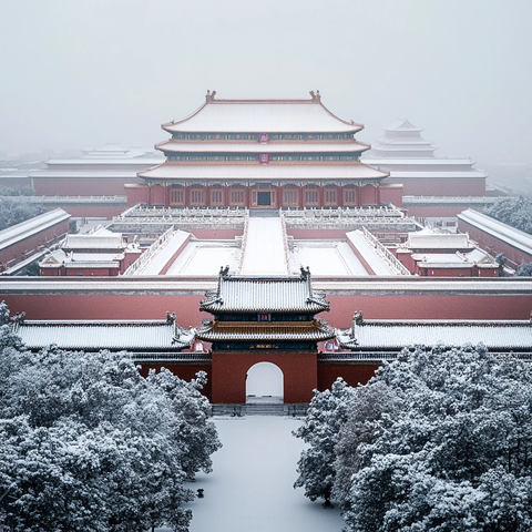 雪中故宫全景红墙白雪尽显古建之美