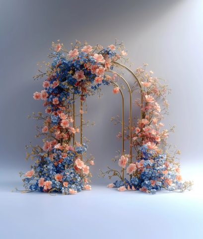 3D婚礼拱门蓝白粉花金框