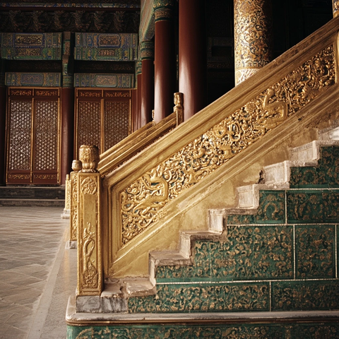 雕龙画凤的古建筑精美楼梯