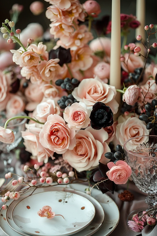 黑粉玫瑰婚礼桌花