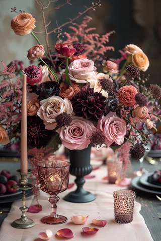 黑粉玫瑰婚礼桌