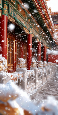 飘雪时节古建筑的雪景