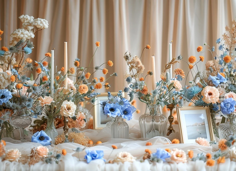 长白纱桌布婚礼布置