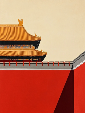 红墙黄瓦的中式古建筑