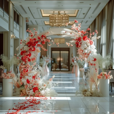 白色拱门花艺背景