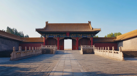 宏伟壮丽的传统中式建筑宫门全景