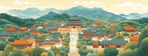 中式古建筑群全景图