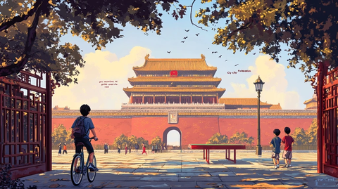 天安门前景象人们在此休闲活动