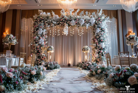 白色珍珠婚礼装饰与水晶吊灯